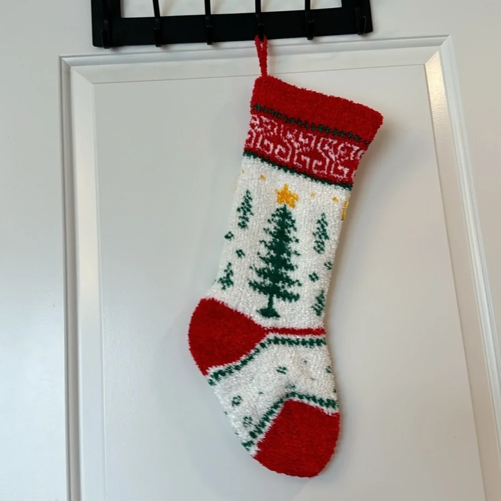 VINTAGE KNIT CHRISTMAS STOCKING CHRISTMAS TREE WITH HOOK - HOMEMADE